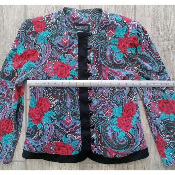 VTG Womens Floral All Over Print Button Up Long Sleeve Padded Shoulder Oriental - Picture 6 of 8
